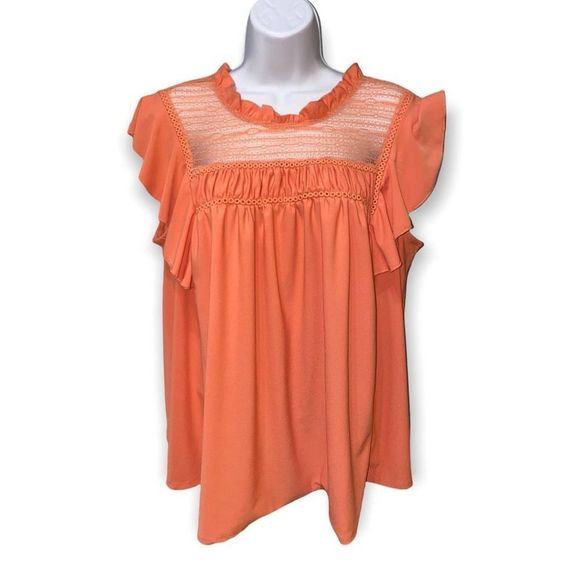 NWT Lily White Flutter Sleeve Lace Coral Oversized Blouse Size XL - Picture 1 of 9